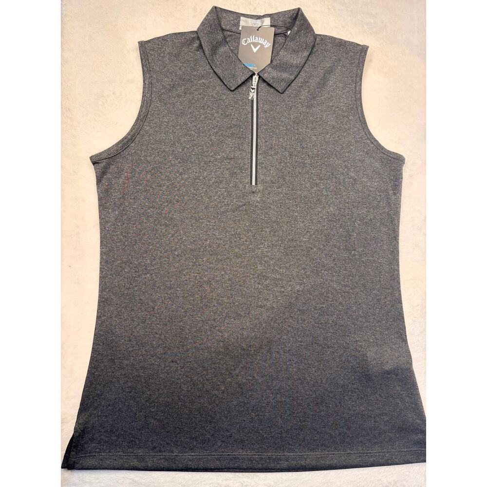 Callaway Opti-Dri Women’s Med Black Heather Sleeveless Polo Shirt NWTs